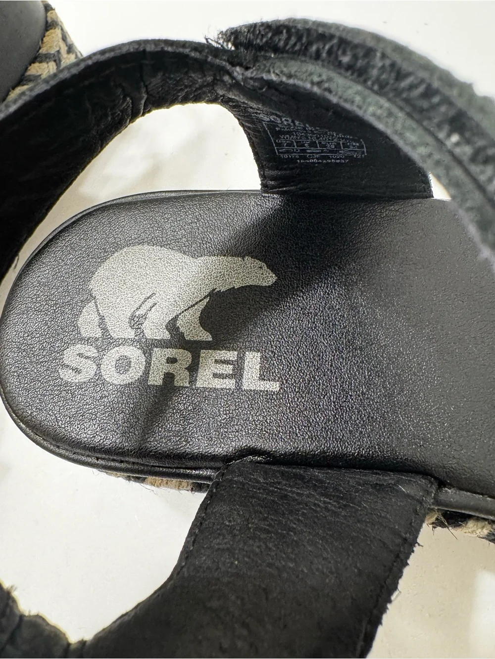 Sorel Cameron Flatform Black Leather Espadrille Sandal Sz 7